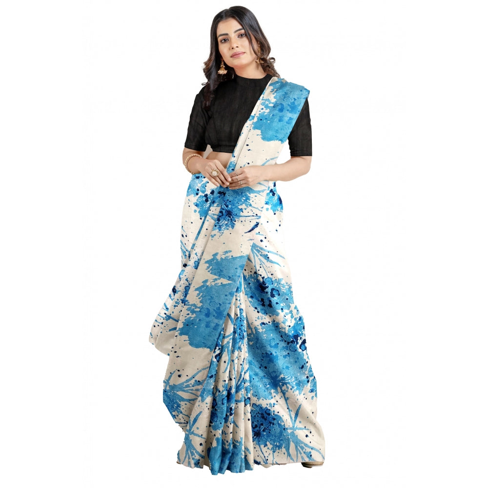 Snuggle Spot Women's Joya Silk Saree with Blouse (Sky, 5-6 Mtrs)
