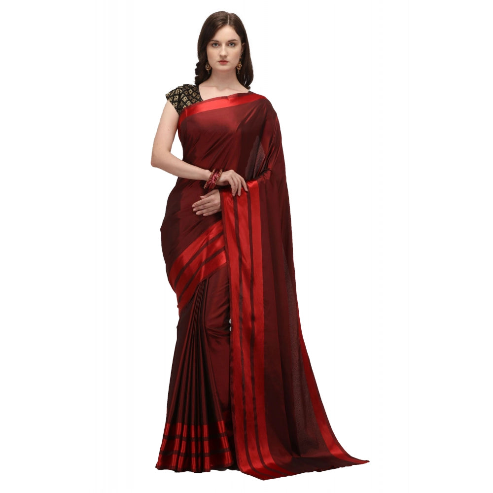 Snuggle Spot Women's Satin Silk Saree with Blouse (Red, 5-6 Mtrs)