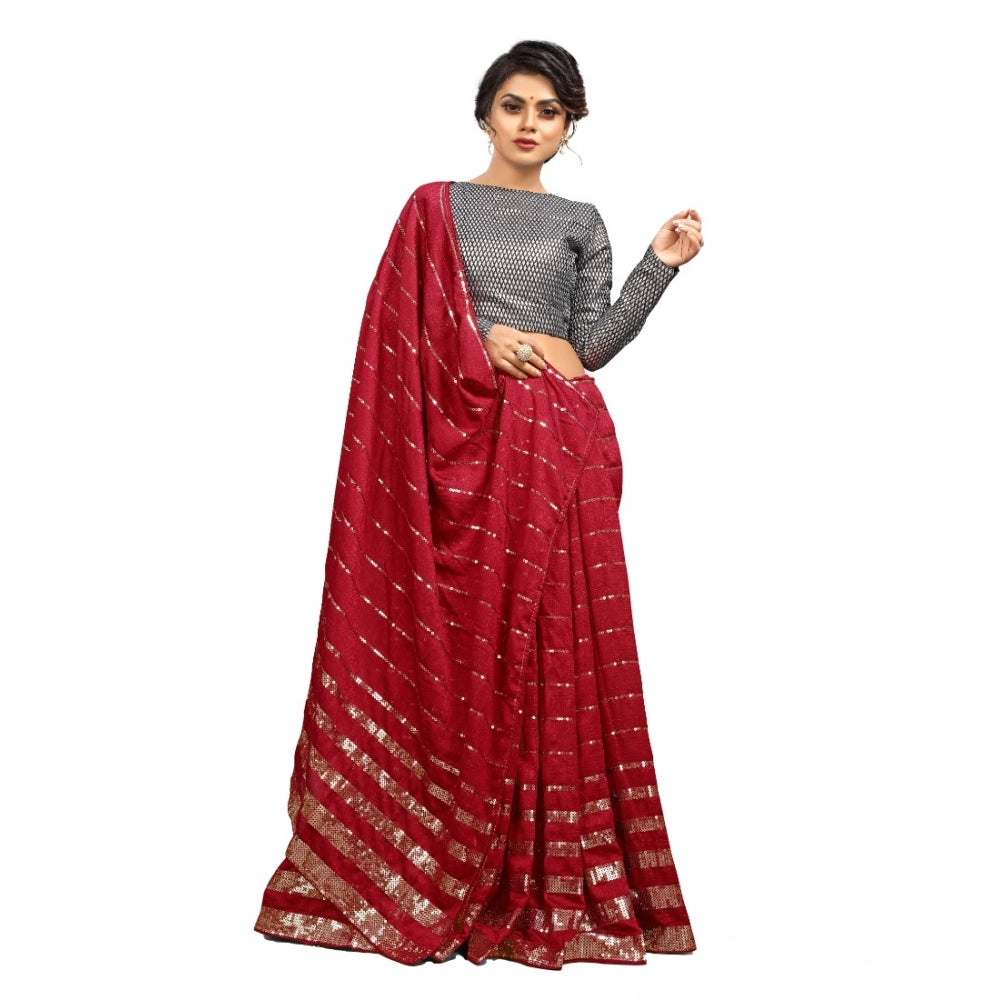 Snuggle Spot Women's Vichitra Saree with Blouse (Red, 5-6 Mtrs)