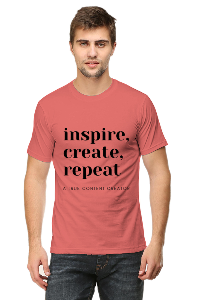 Inspire Create Repeat - A True Content Creator Men's Round Neck Lighter Shade T-Shirt