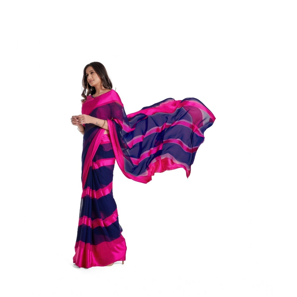 Snuggle Spot Women's Satin Patta Printed Saree With Unstitched Blouse (Pink)