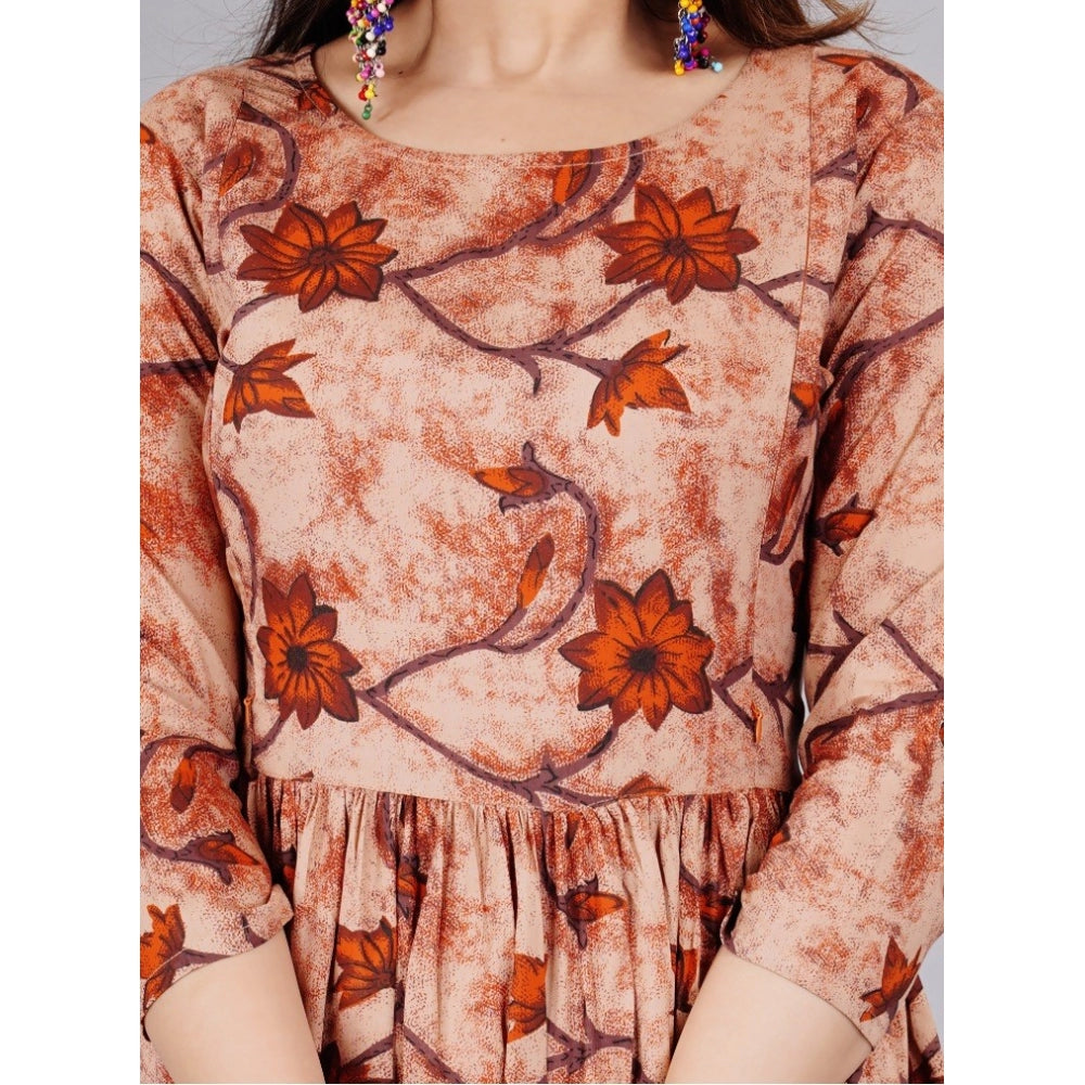 Snuggle Spot Women's Casual 3/4 Sleeve Printed Viscose Maternity Feeding Kurti (Brown)