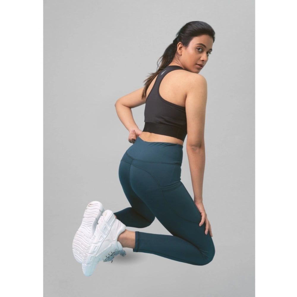 Snuggle Spot Women's Polyster Solid Sport Leggings (Blue)