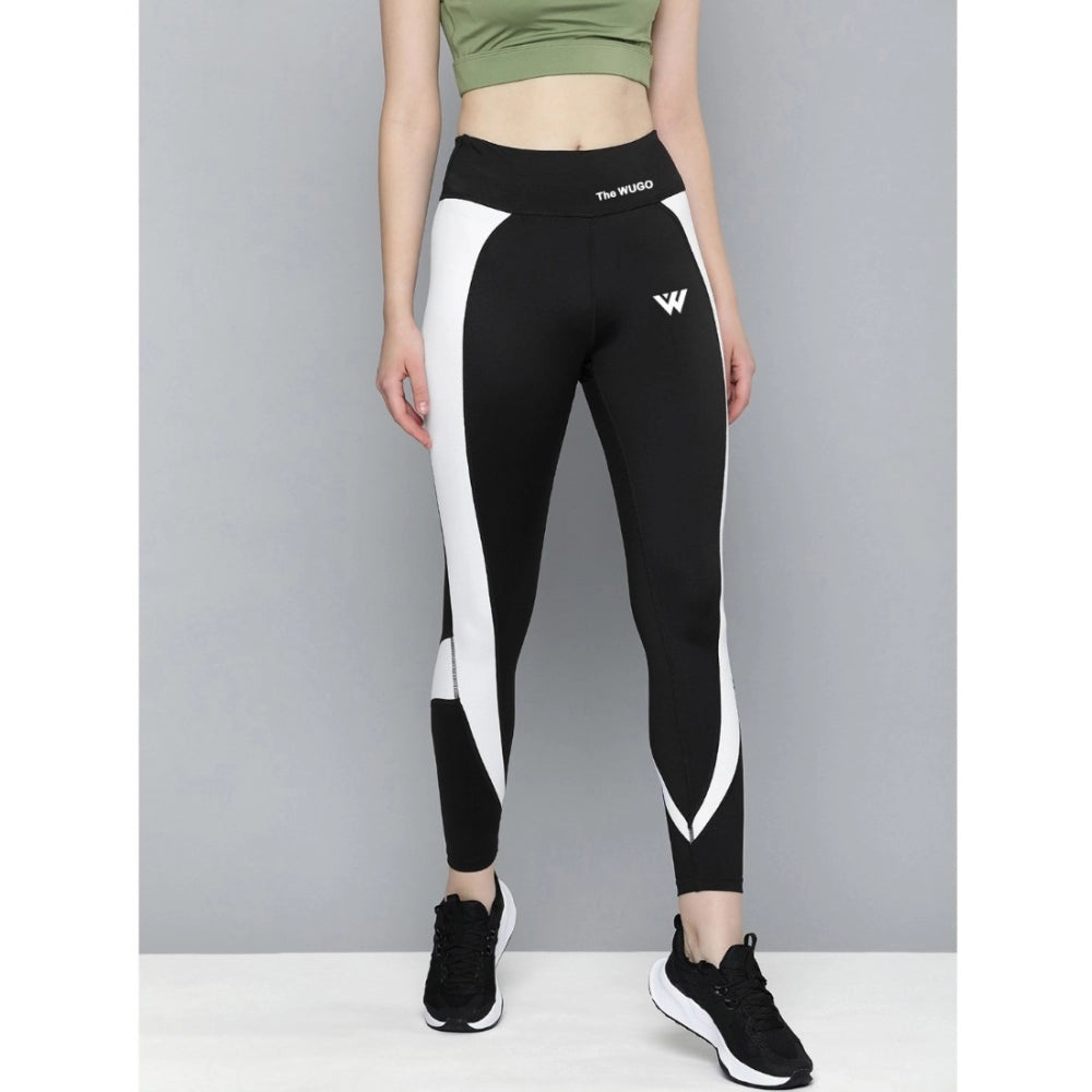 Snuggle Spot Women's Polyster Solid Sport Leggings (Black &amp; White)