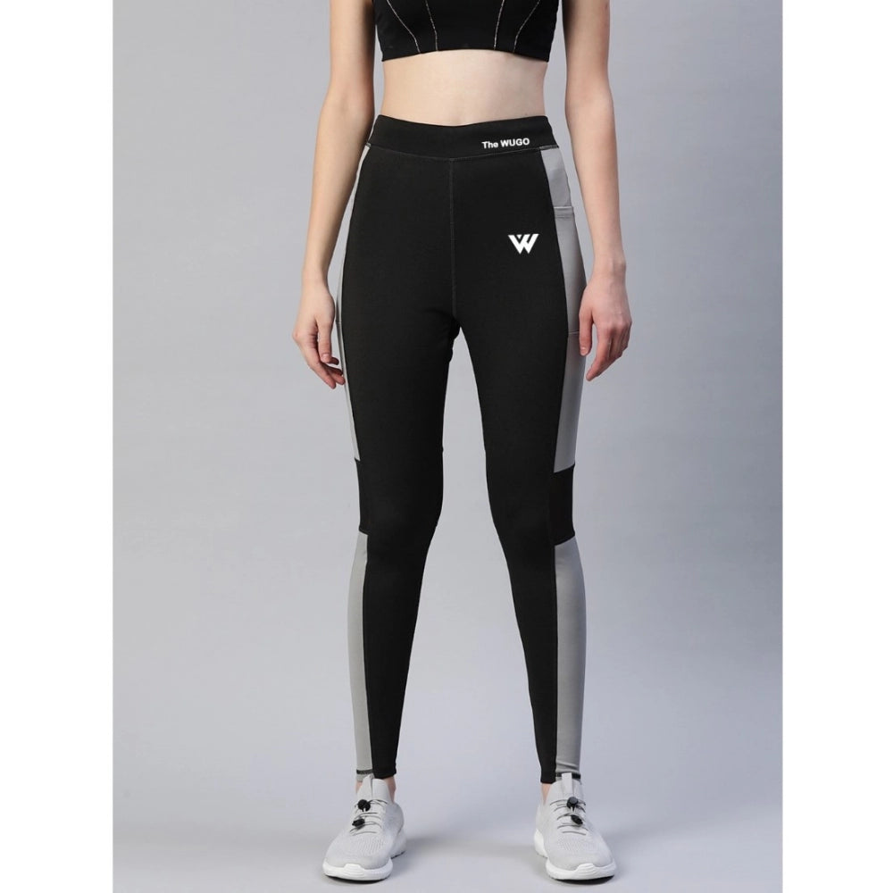 Snuggle Spot Women's Polyster Solid Sport Leggings (Black &amp; Grey)