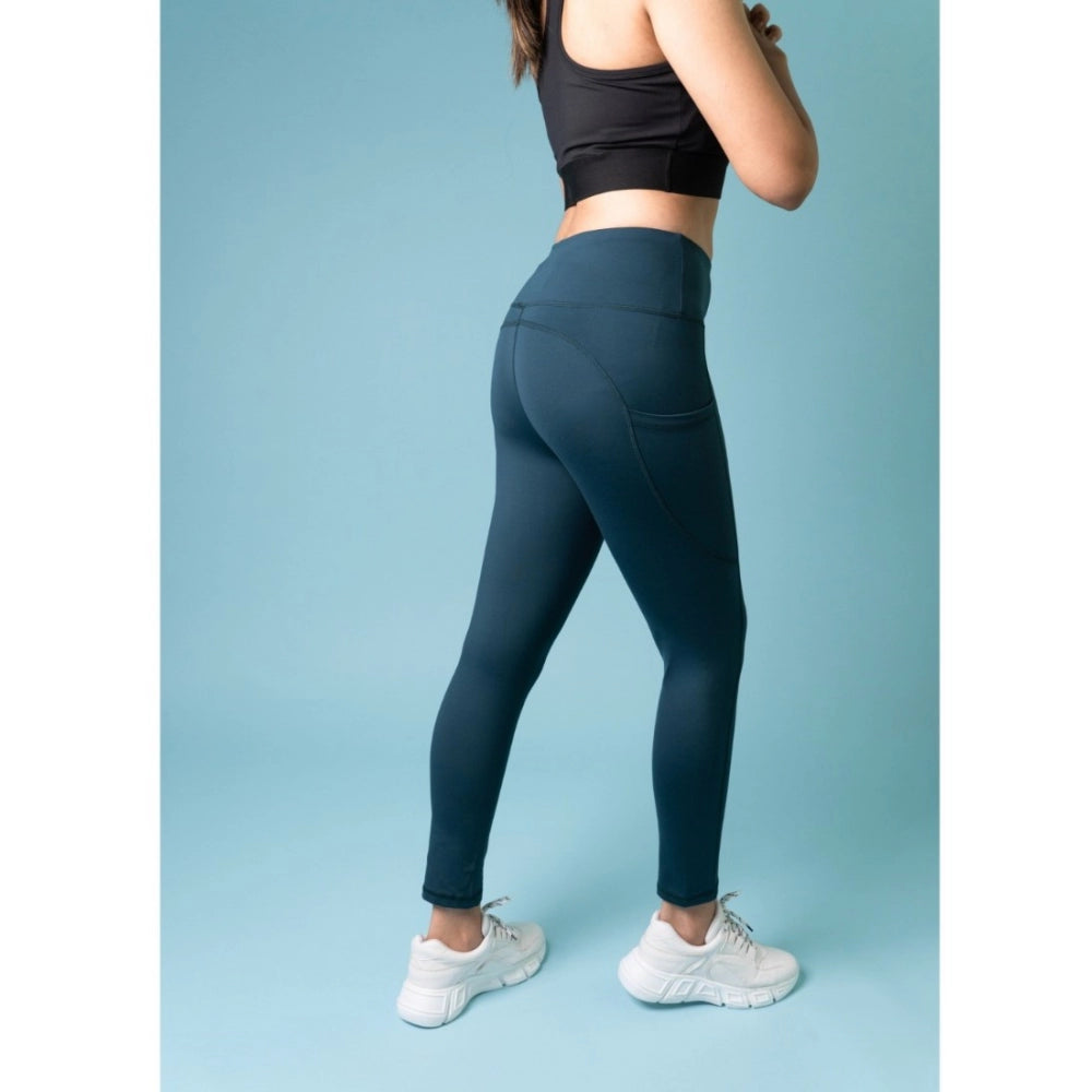 Snuggle Spot Women's Polyster Solid Sport Leggings (Blue)