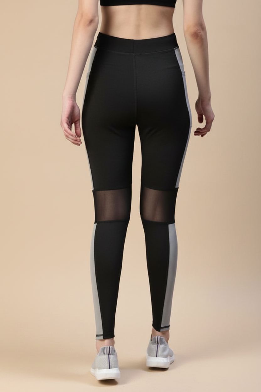 Snuggle Spot Women's Polyster Solid Sport Leggings (Black &amp; Grey)