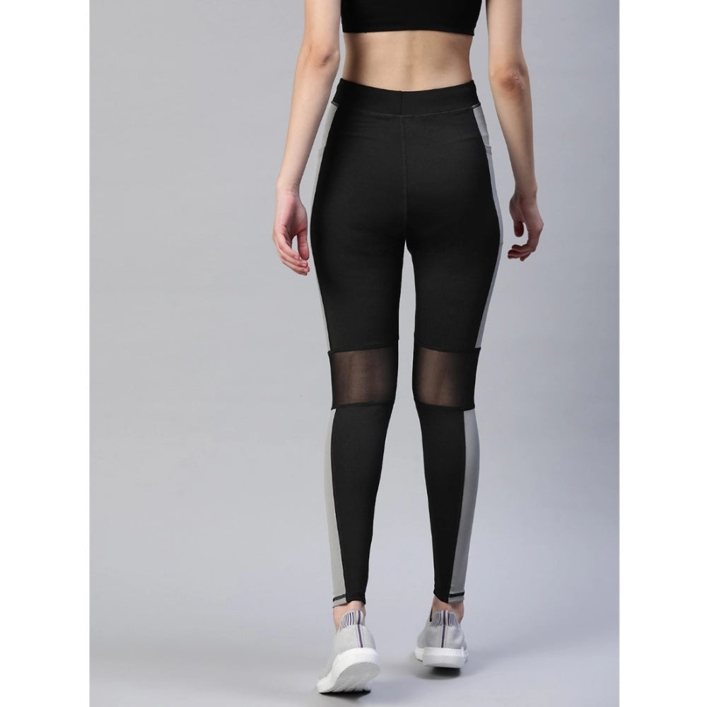 Snuggle Spot Women's Polyster Solid Sport Leggings (Black &amp; Grey)