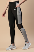 Snuggle Spot Women's Polyster Solid Sport Leggings (Black &amp; Grey)