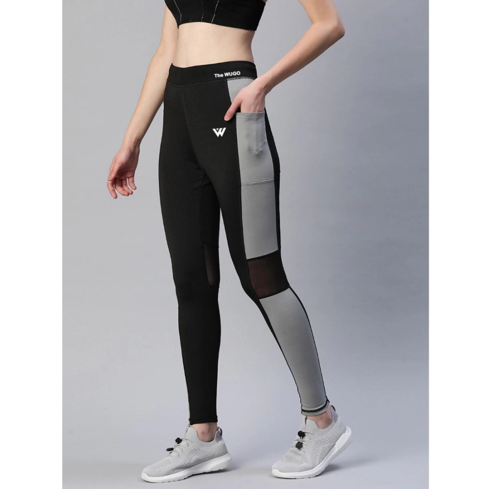 Snuggle Spot Women's Polyster Solid Sport Leggings (Black &amp; Grey)