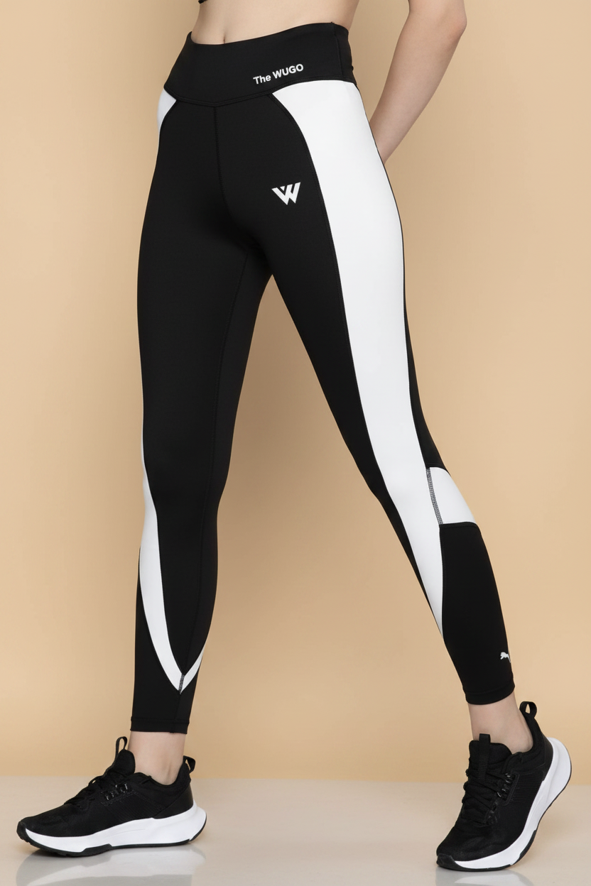 Snuggle Spot Women's Polyster Solid Sport Leggings (Black &amp; White)