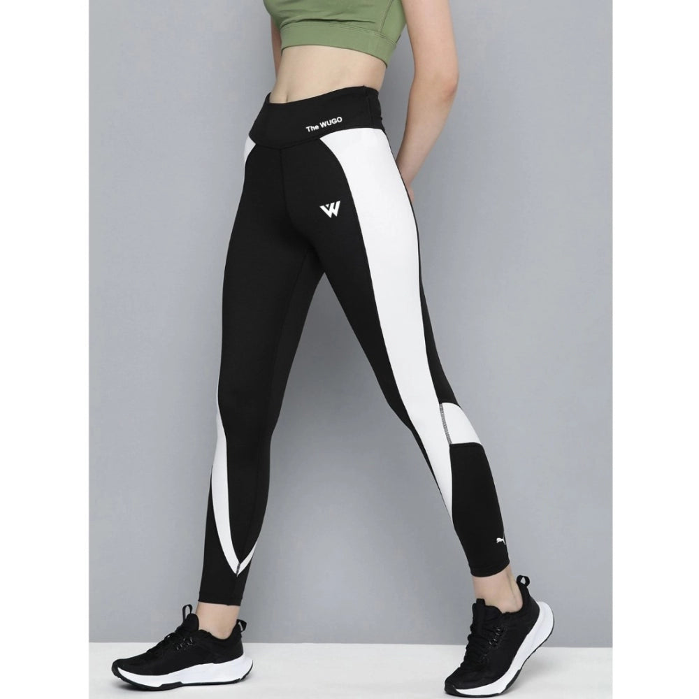 Snuggle Spot Women's Polyster Solid Sport Leggings (Black &amp; White)