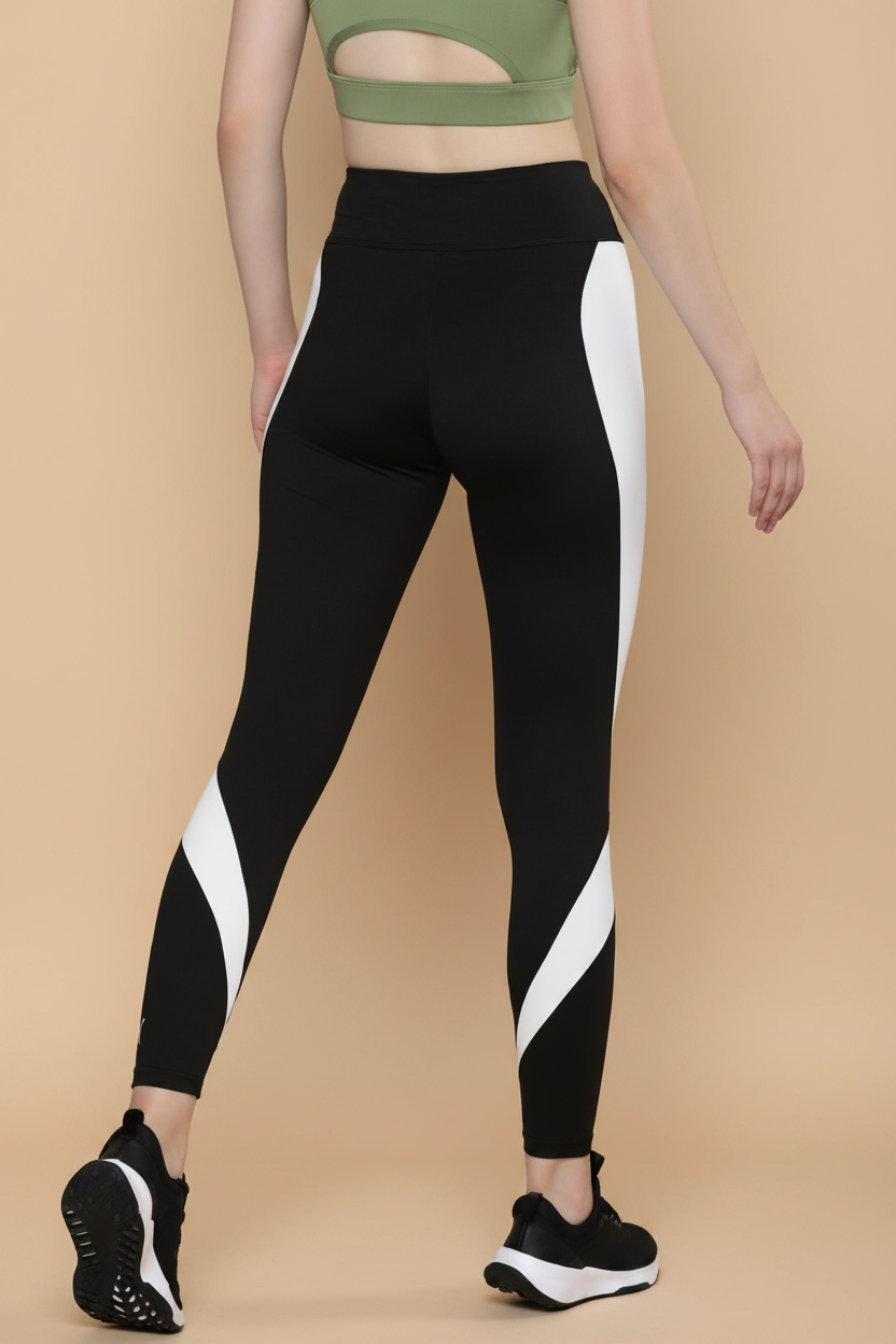 Snuggle Spot Women's Polyster Solid Sport Leggings (Black &amp; White)