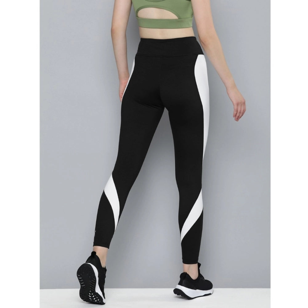 Snuggle Spot Women's Polyster Solid Sport Leggings (Black &amp; White)