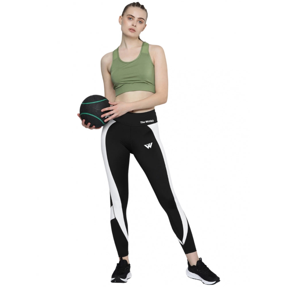 Snuggle Spot Women's Polyster Solid Sport Leggings (Black &amp; White)