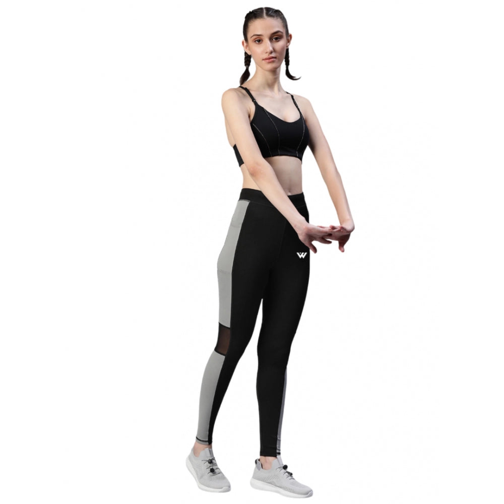 Snuggle Spot Women's Polyster Solid Sport Leggings (Black &amp; Grey)