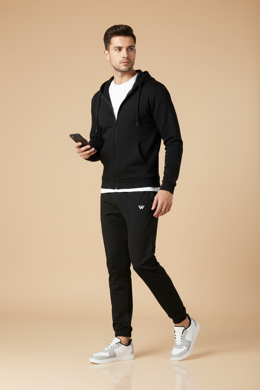 Snuggle Spot Men's Polyster Solid Track Pant-Lower (Black)