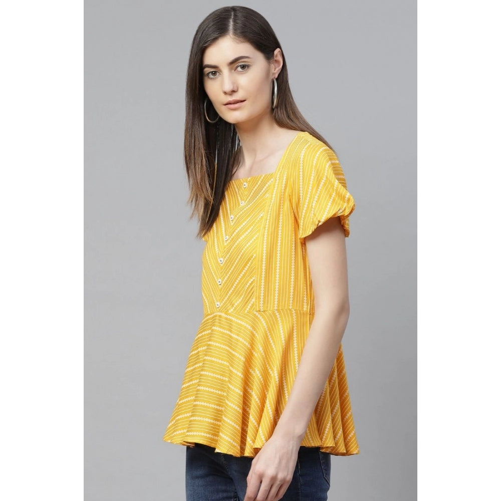 Snuggle Spot Women's Casual Short Sleeves Stripe Printed Rayon Top (Mustard)