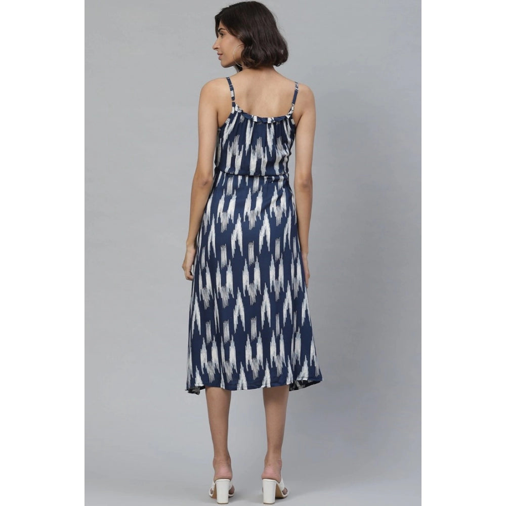 Snuggle Spot Women's Casual Sleeveless Ikat Print Rayon Dress (Blue)