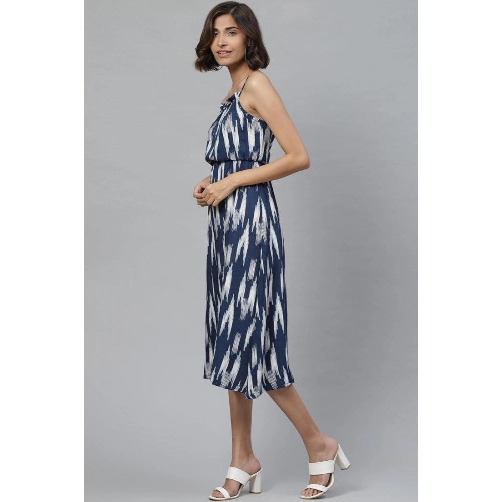 Snuggle Spot Women's Casual Sleeveless Ikat Print Rayon Dress (Blue)