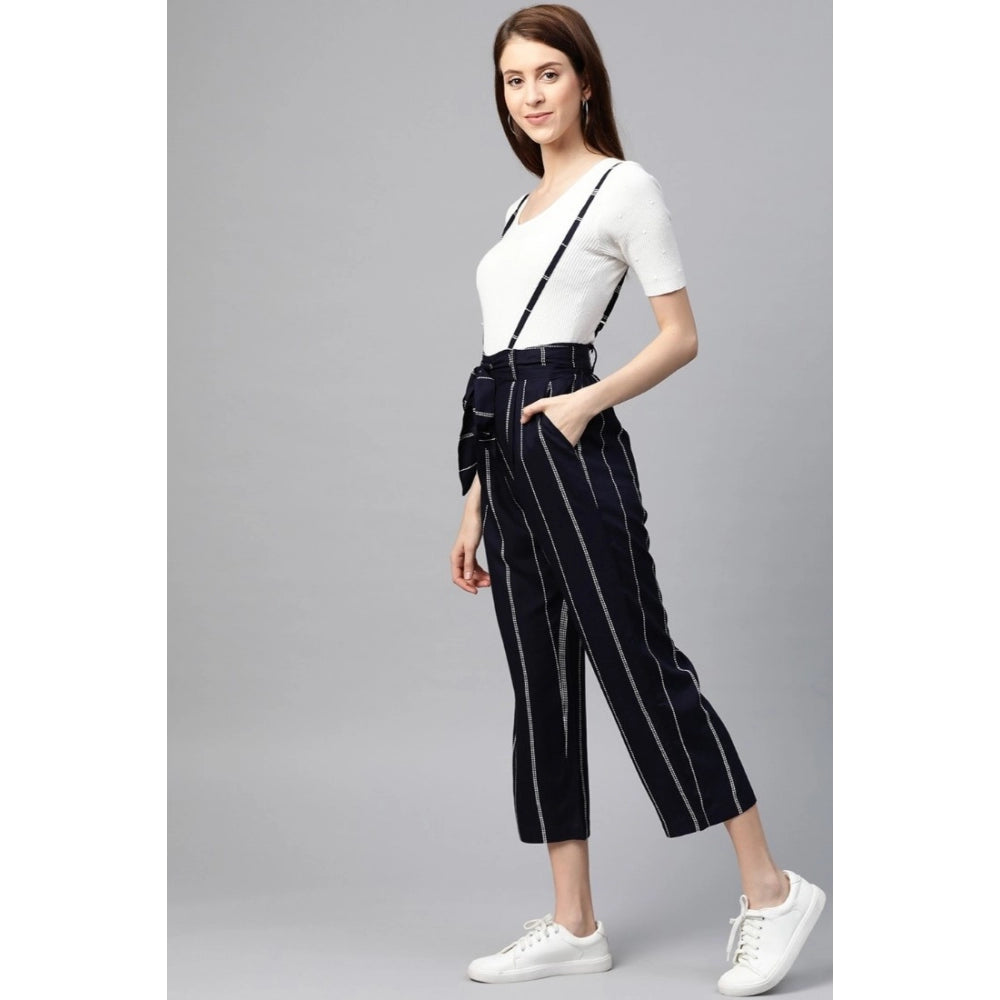 Snuggle Spot Women's Casual Short Sleeve Striped Rayon Dungaree (Blue)