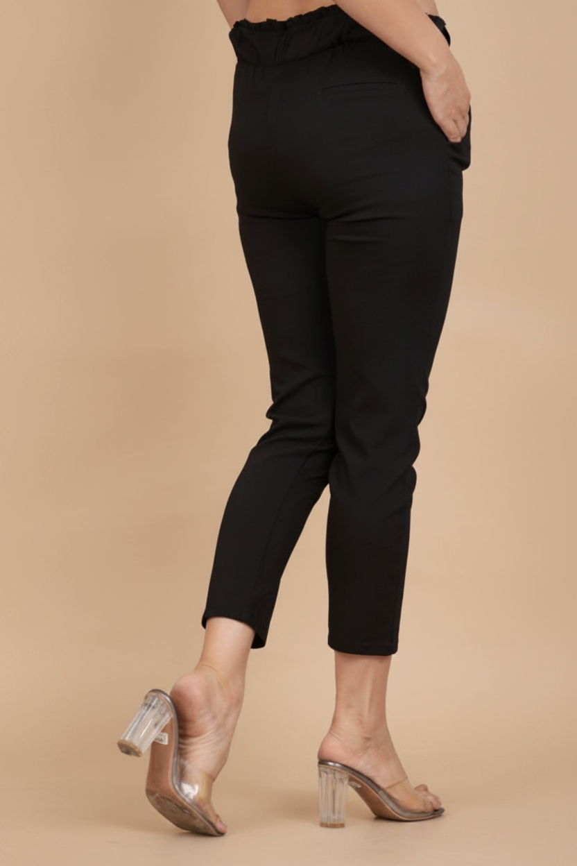 Snuggle Spot Women's Casual Solid Lycra Trouser Pant (Black)
