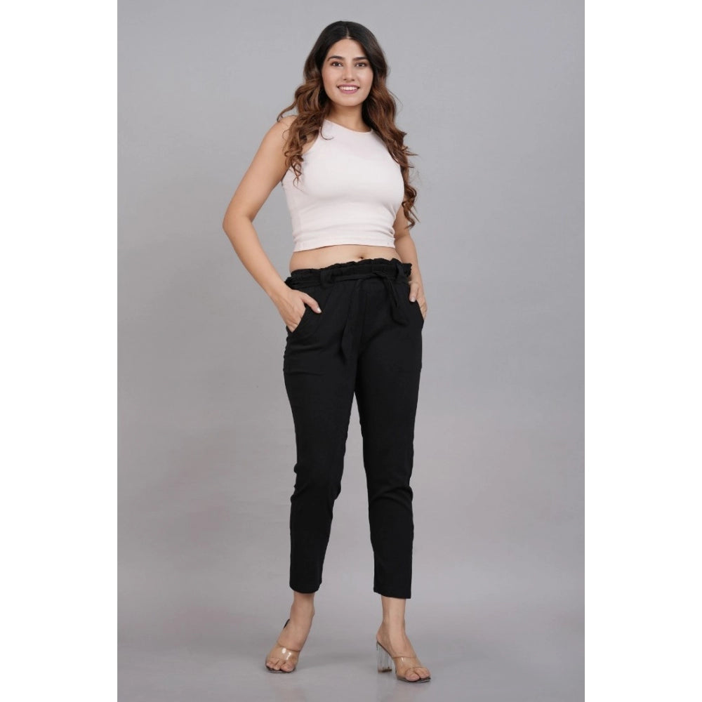 Snuggle Spot Women's Casual Solid Lycra Trouser Pant (Black)
