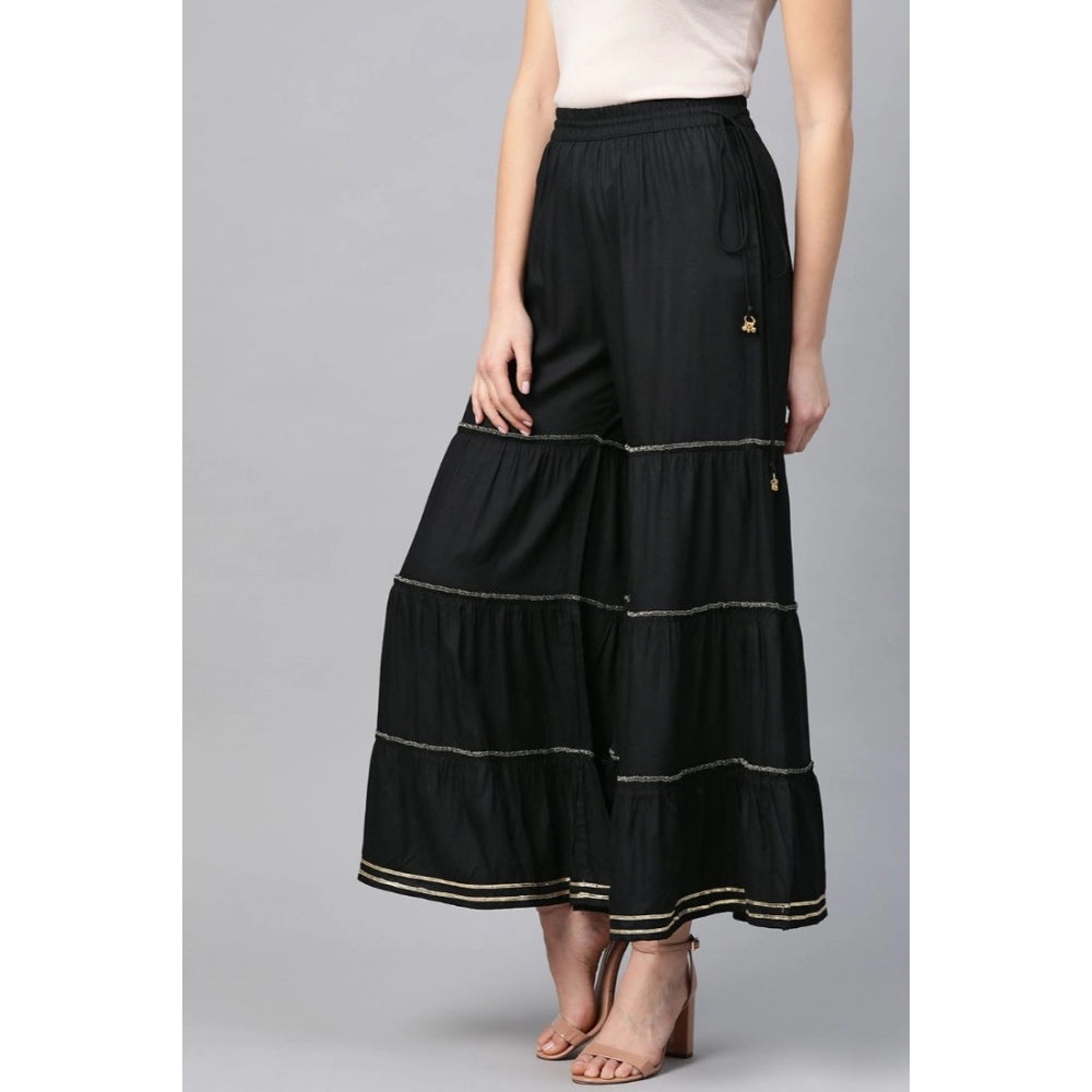 Snuggle Spot Women's Casual Solid Rayon Sharara (Black)