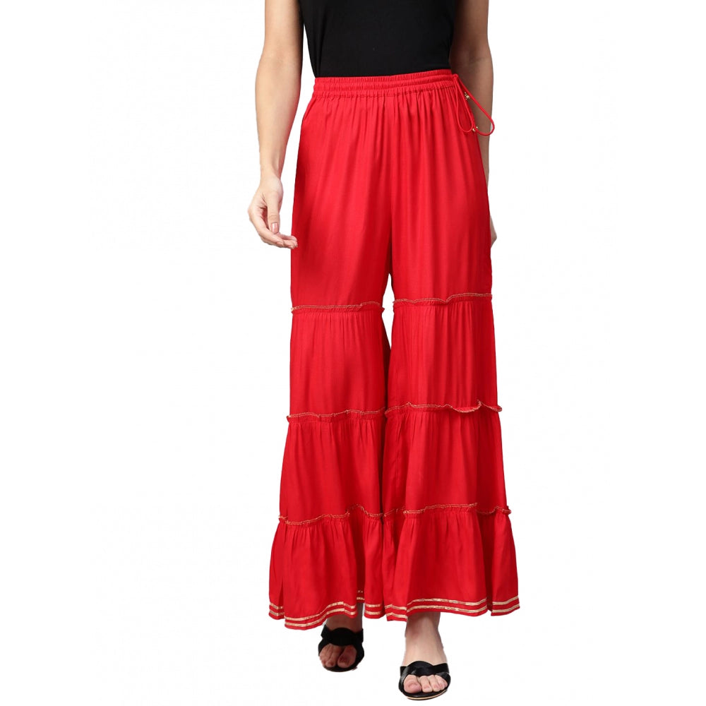 Snuggle Spot Women's Casual Solid Rayon Sharara (Red)