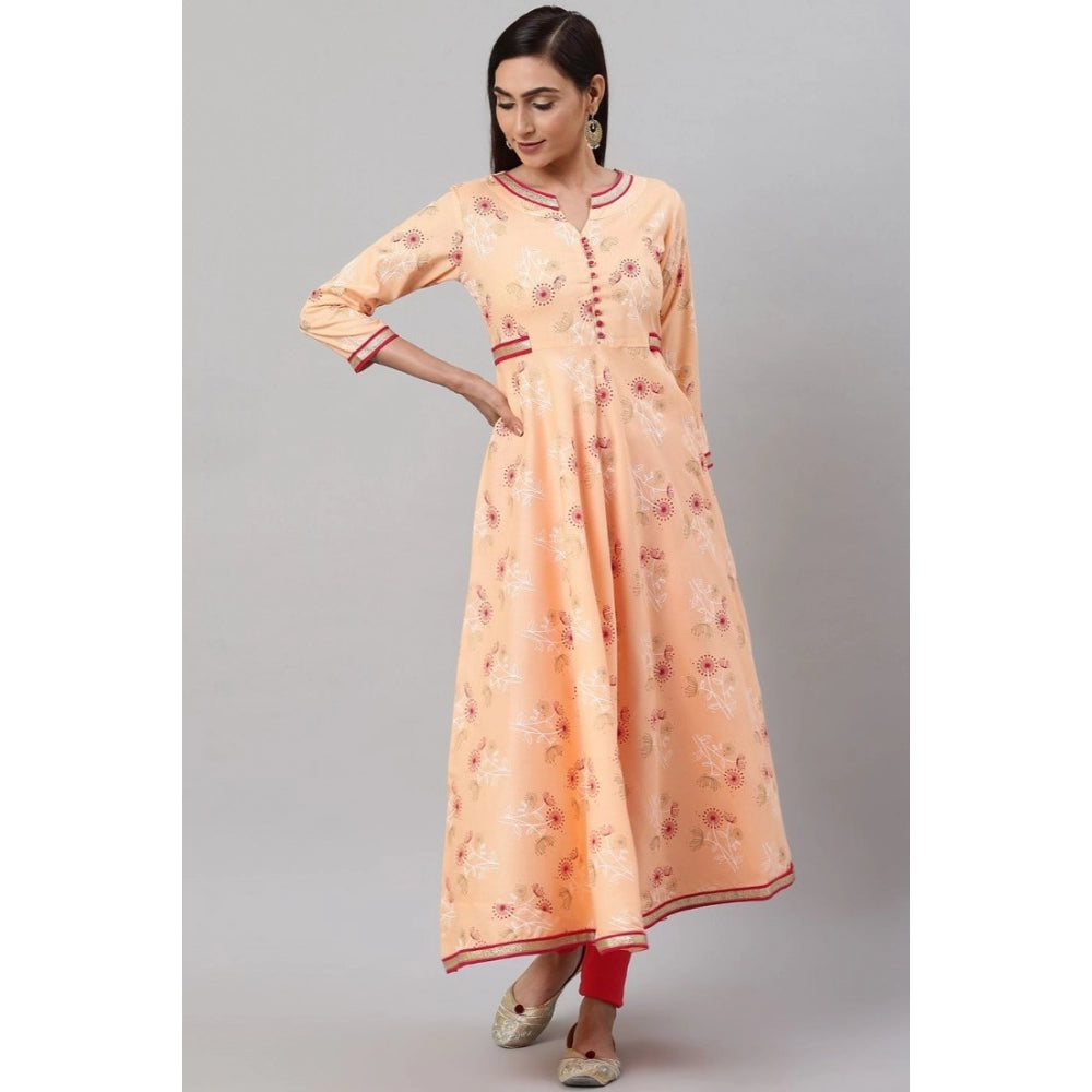 Snuggle Spot Women's Casual 3/4 th Sleeve Floral Printed Rayon Kurti (Peach)