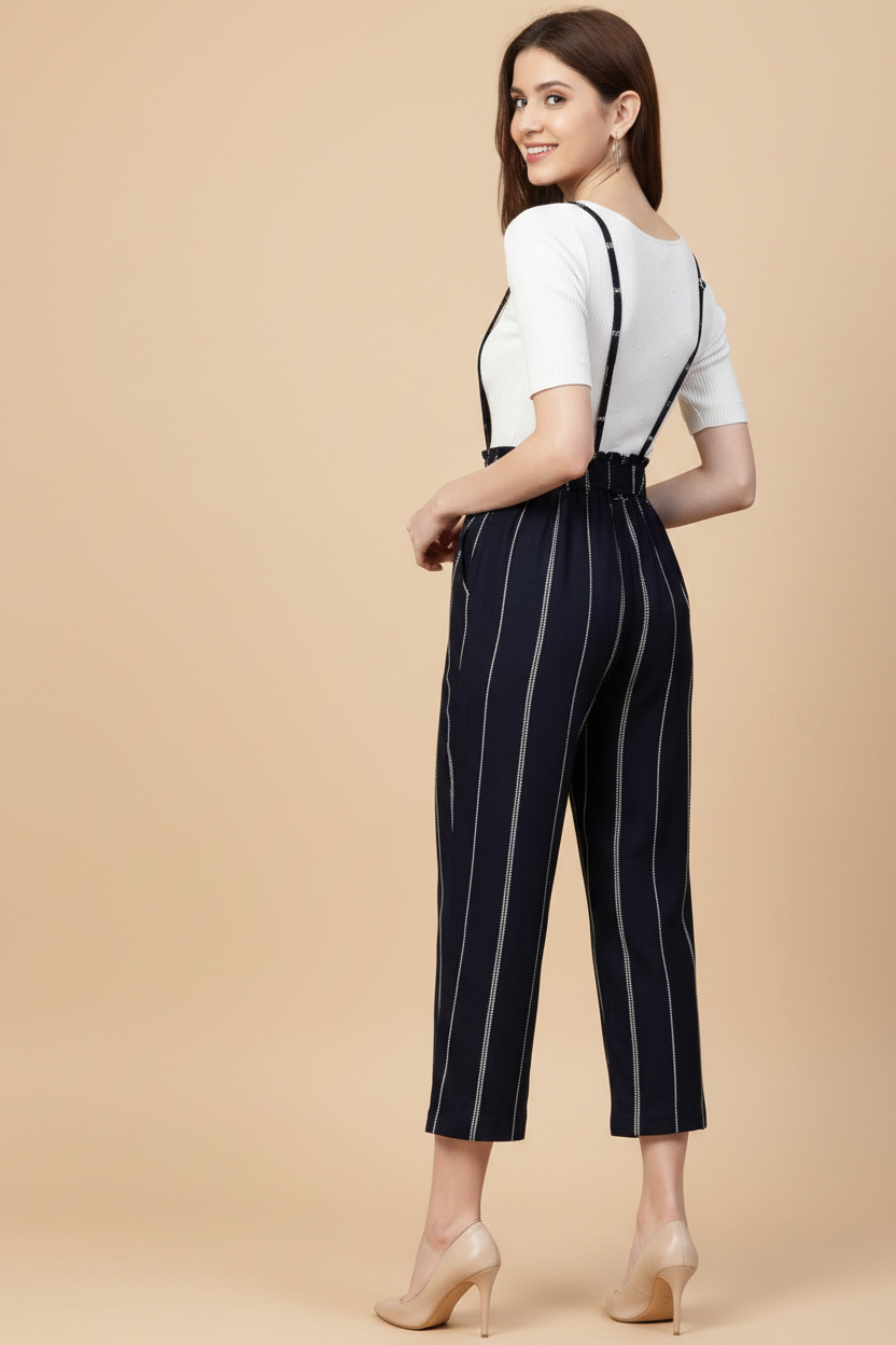 Snuggle Spot Women's Casual Short Sleeve Striped Rayon Dungaree (Blue)