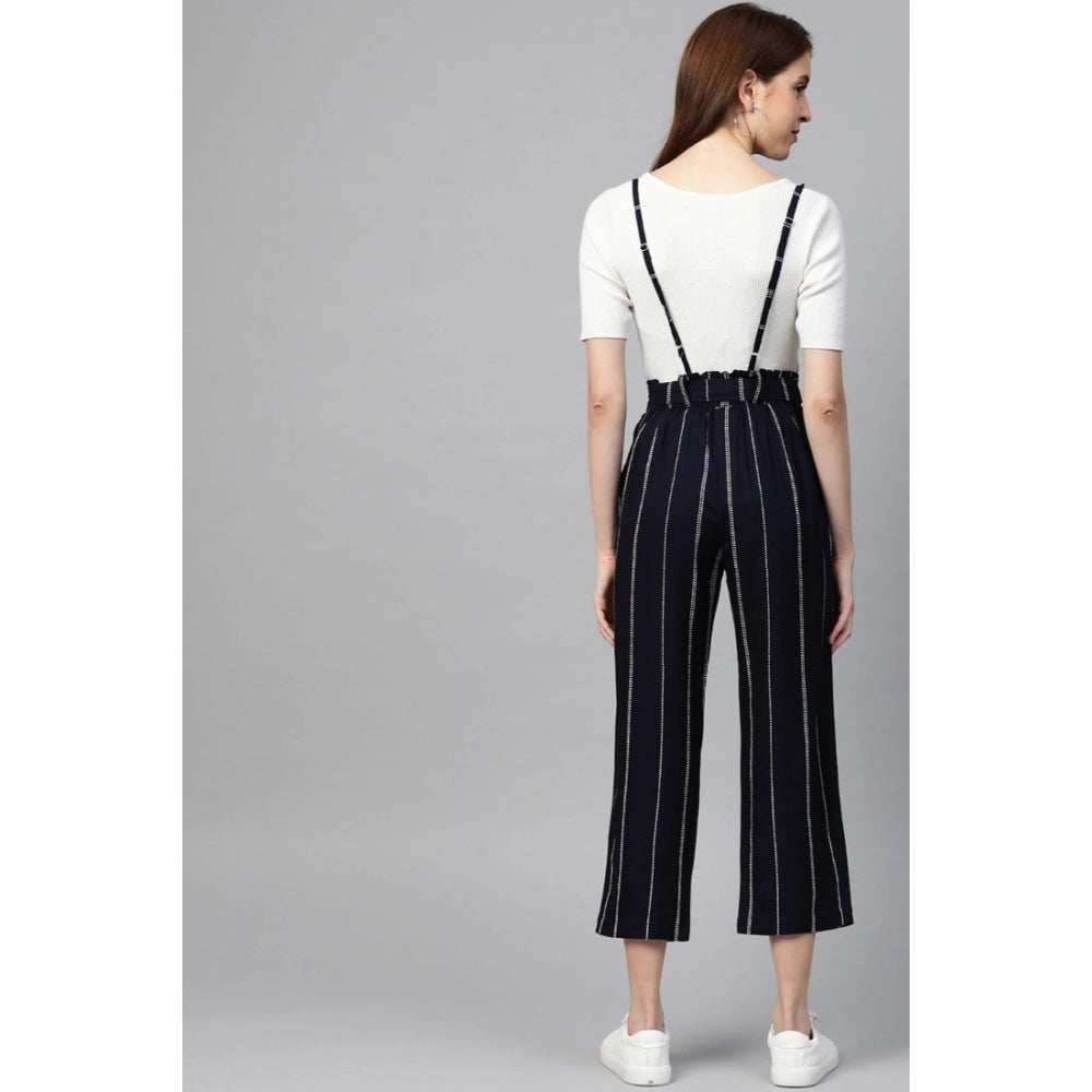 Snuggle Spot Women's Casual Short Sleeve Striped Rayon Dungaree (Blue)