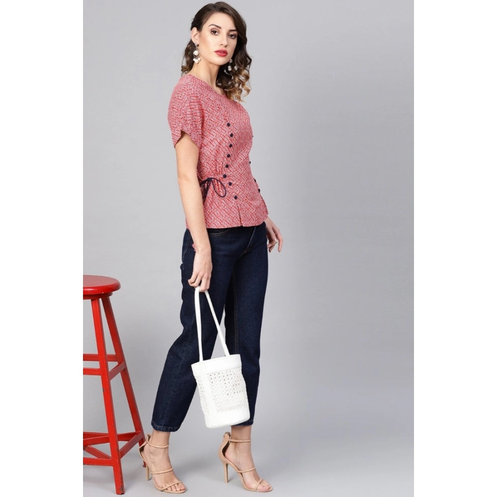 Snuggle Spot Women's Casual Short Sleeve Geometric Rayon Top (Red)