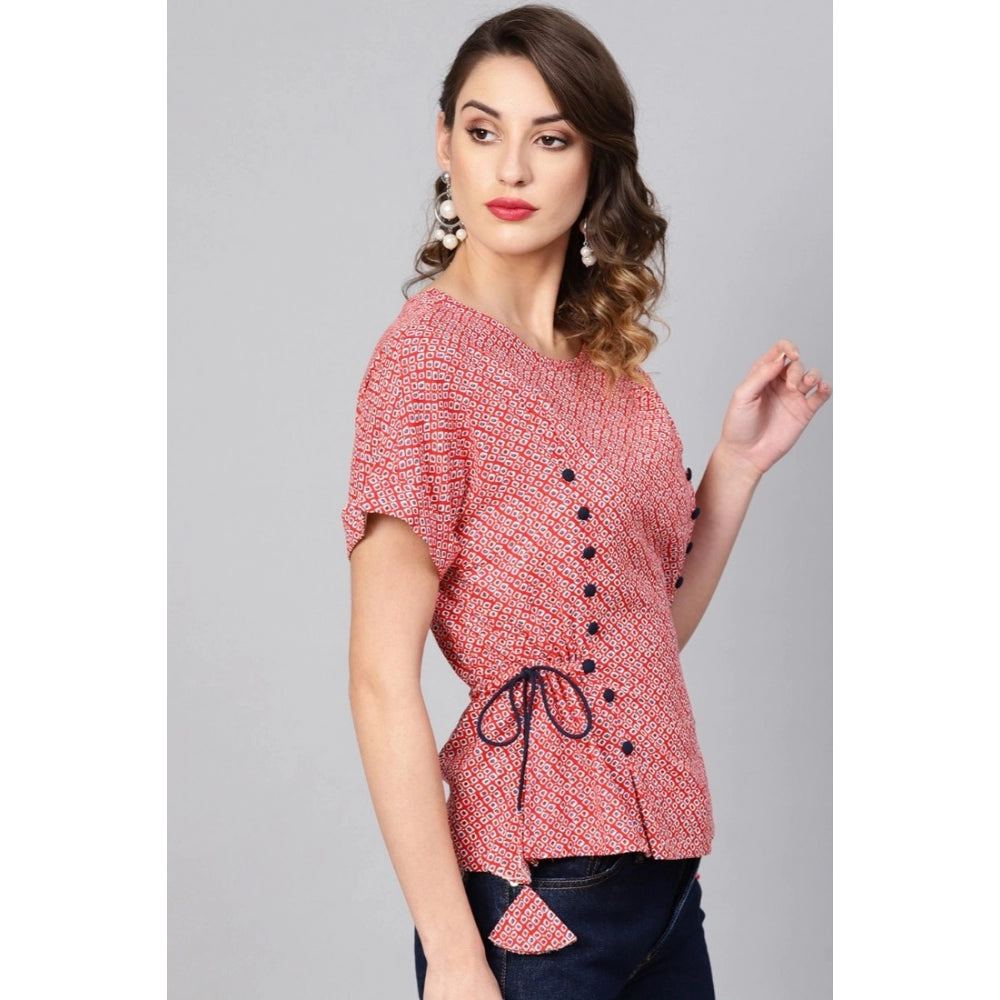 Snuggle Spot Women's Casual Short Sleeve Geometric Rayon Top (Red)