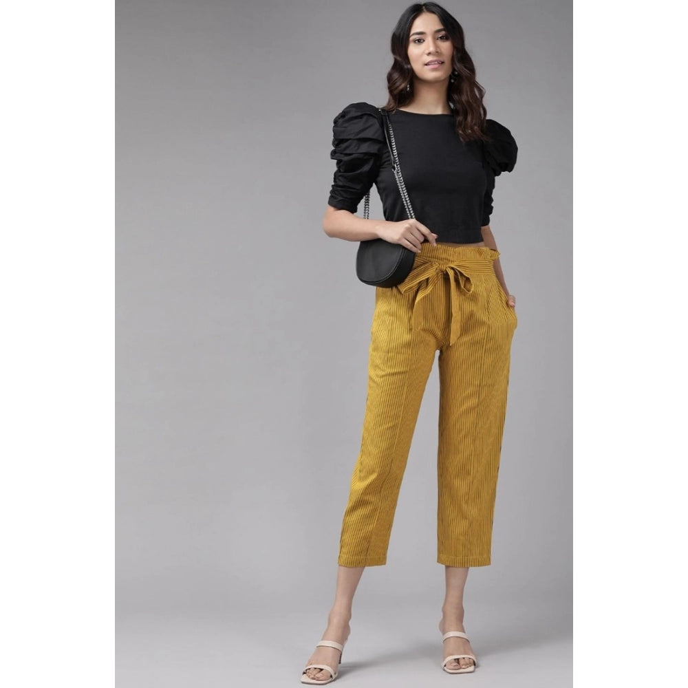 Snuggle Spot Women's Casual Printed Cotton Flex Trouser Pant (Mustard)