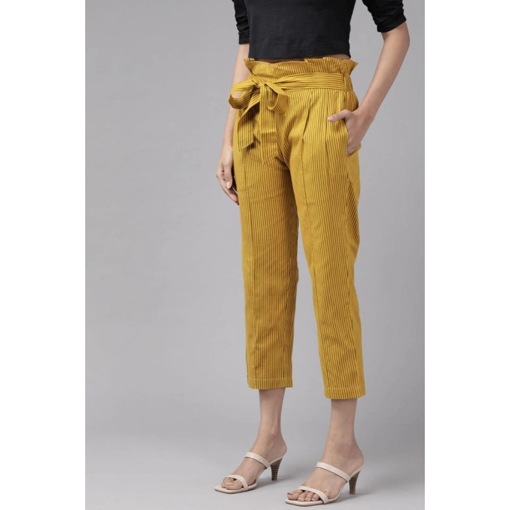 Snuggle Spot Women's Casual Printed Cotton Flex Trouser Pant (Mustard)