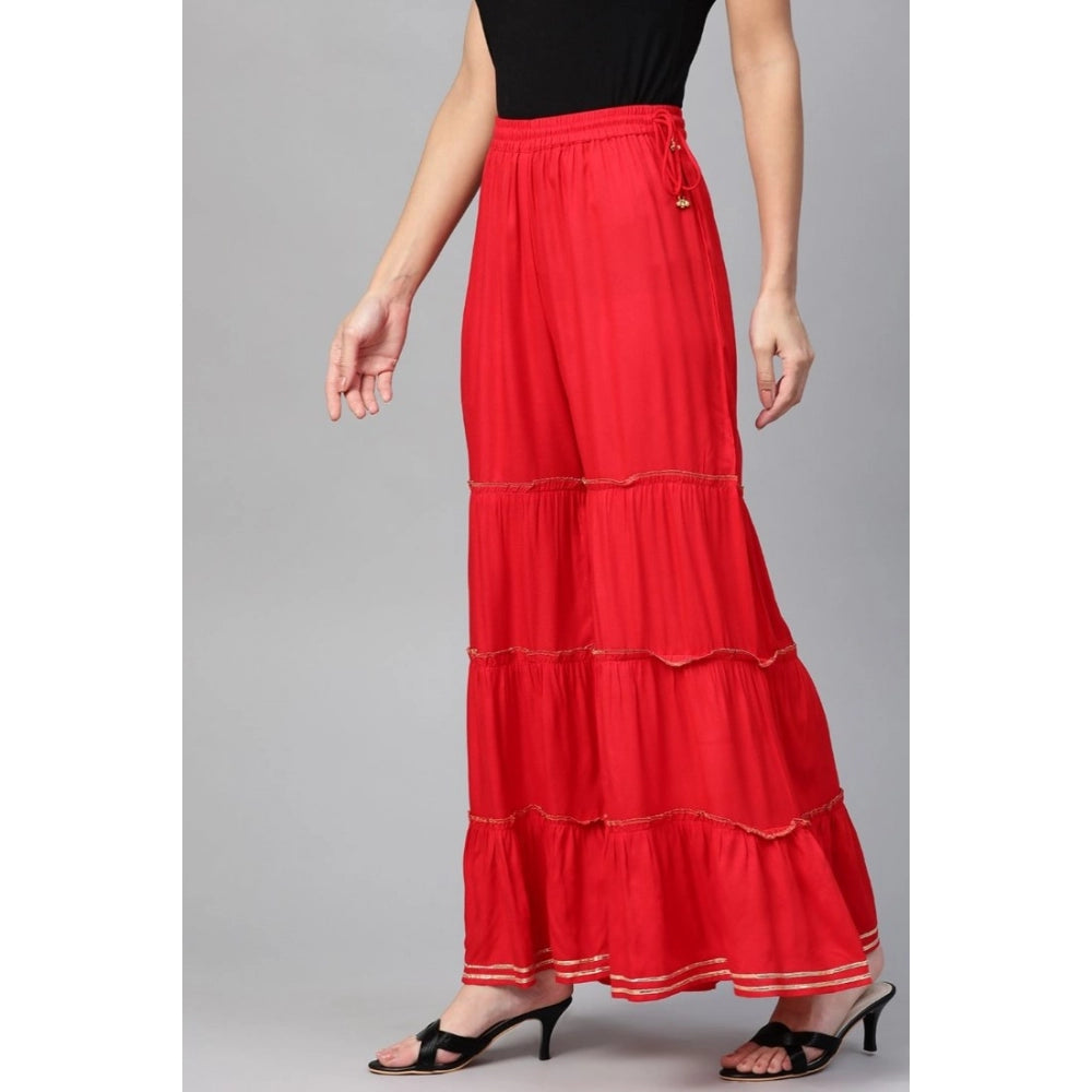 Snuggle Spot Women's Casual Solid Rayon Sharara (Red)
