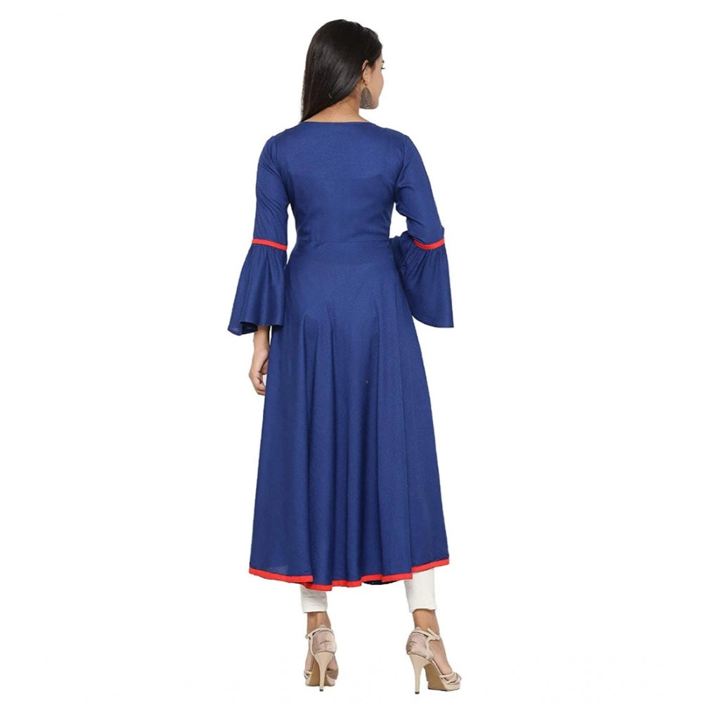 Snuggle Spot Women's Casual Bell Sleeves Embroidery Rayon Kurti (Blue)