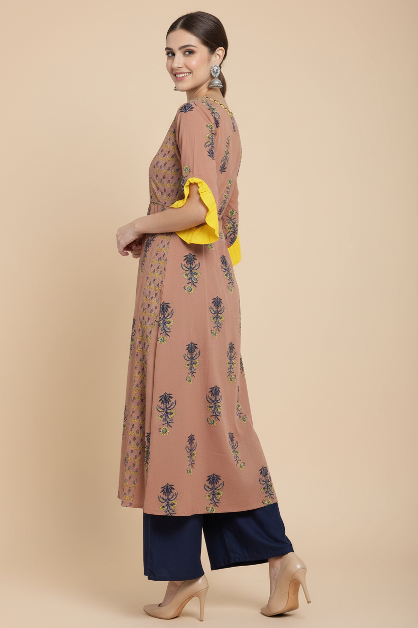 Snuggle Spot Women's Casual 3/4 th Sleeve Floral Printed Cotton Kurti (MultiColor)