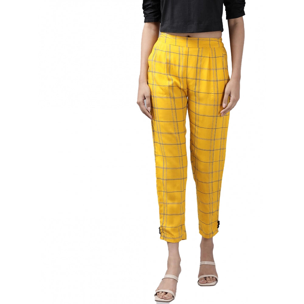 Snuggle Spot Women's Casual Checked Rayon Trouser Pant (Yellow)