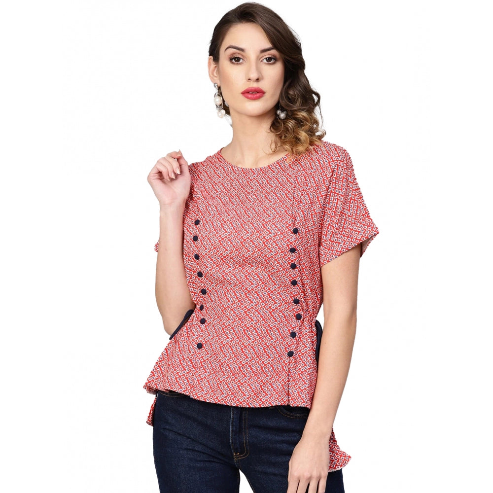 Snuggle Spot Women's Casual Short Sleeve Geometric Rayon Top (Red)