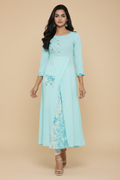 Snuggle Spot Women's Casual 3/4 th Sleeve Embroidery Rayon Kurti (Sky Blue)
