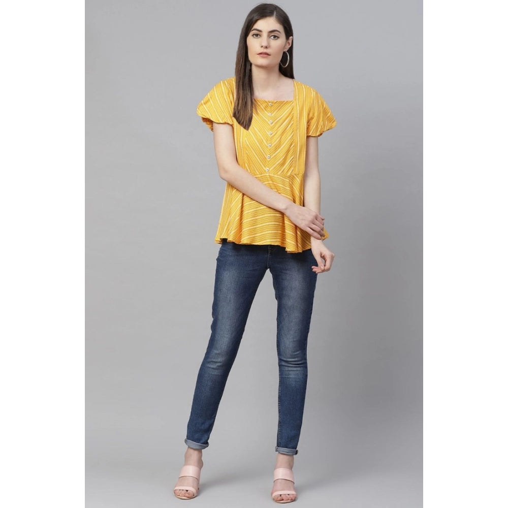 Snuggle Spot Women's Casual Short Sleeves Stripe Printed Rayon Top (Mustard)