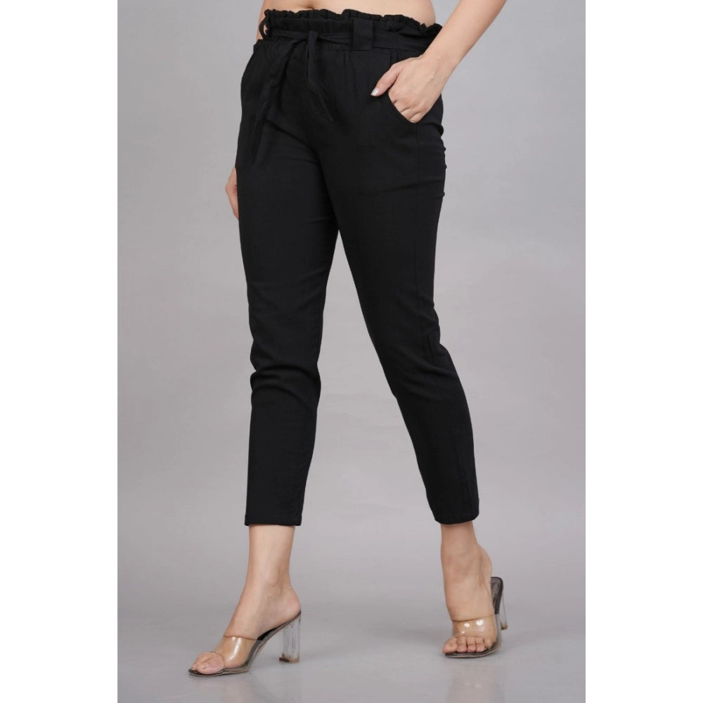Snuggle Spot Women's Casual Solid Lycra Trouser Pant (Black)