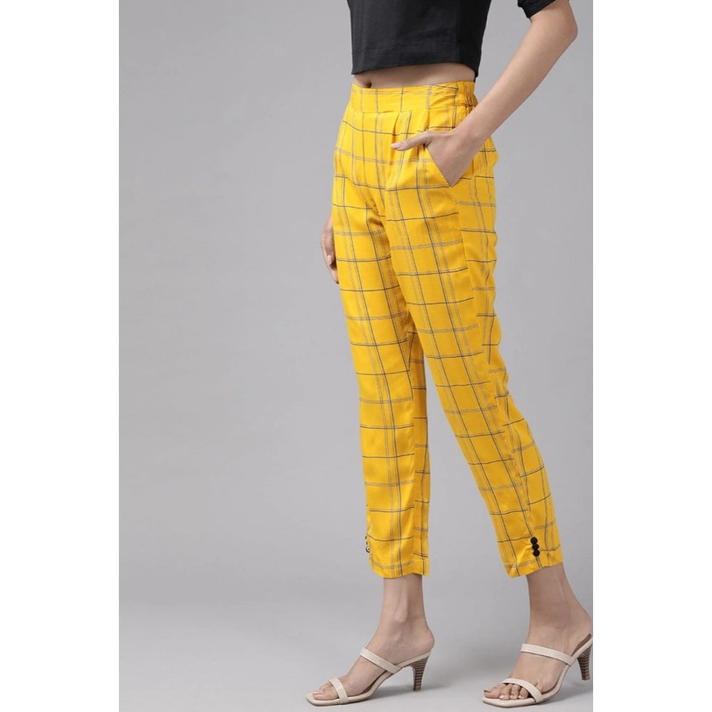 Snuggle Spot Women's Casual Checked Rayon Trouser Pant (Yellow)