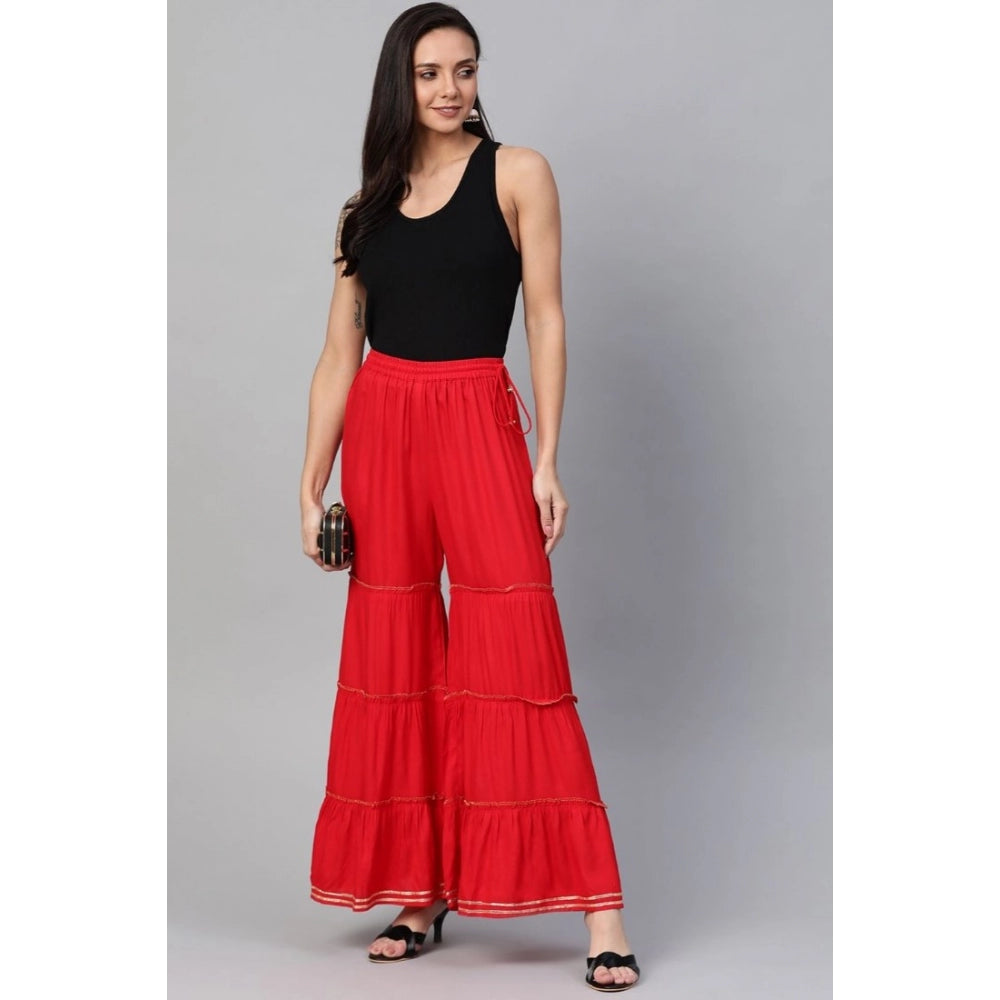 Snuggle Spot Women's Casual Solid Rayon Sharara (Red)