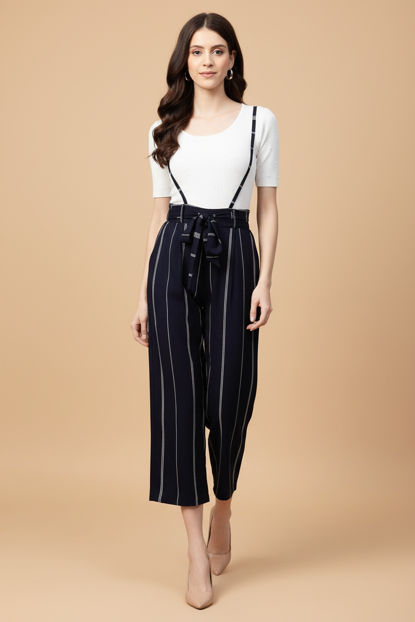 Snuggle Spot Women's Casual Short Sleeve Striped Rayon Dungaree (Blue)