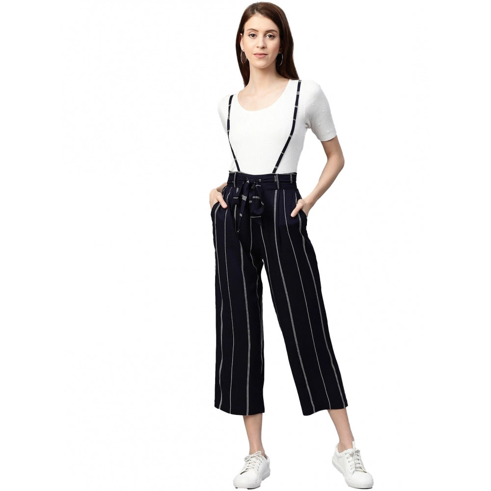 Snuggle Spot Women's Casual Short Sleeve Striped Rayon Dungaree (Blue)