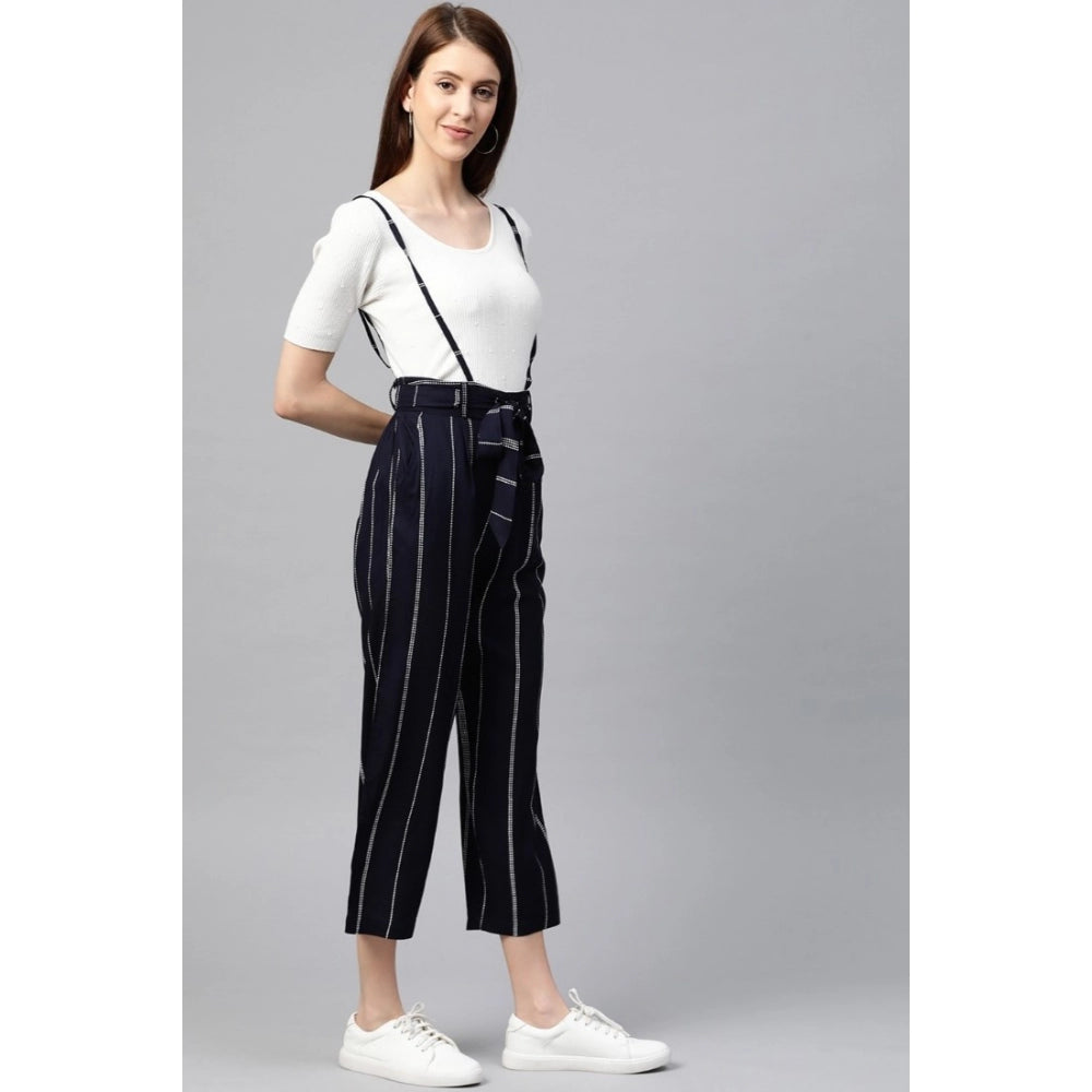 Snuggle Spot Women's Casual Short Sleeve Striped Rayon Dungaree (Blue)