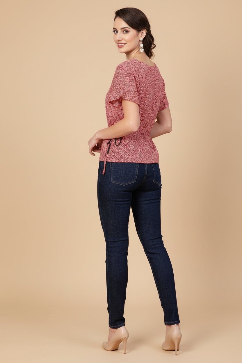 Snuggle Spot Women's Casual Short Sleeve Geometric Rayon Top (Red)
